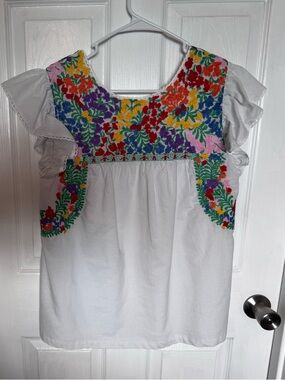 White Embroidered Floral Peasant Top